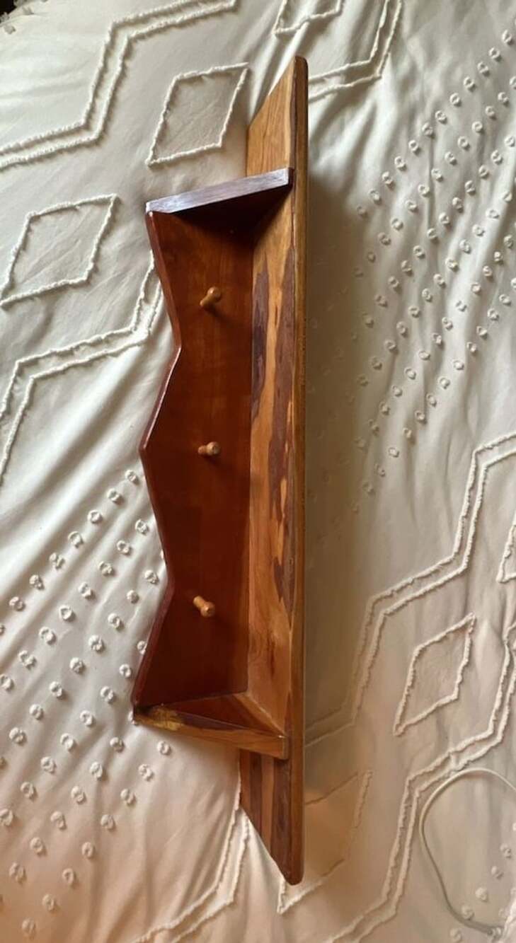 Vintage farmhouse Wooden Wall Shelf with 3 Peg Hooks